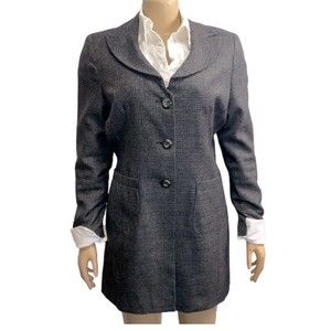 Larry Levine Blazer Glen Plaid Longline patched elbow gray curve Lapel size 10